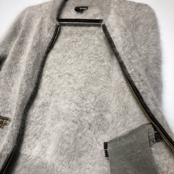 Club Monaco Angora Zip Fuzzy Cardigan Gray Small - Picture 6 of 8